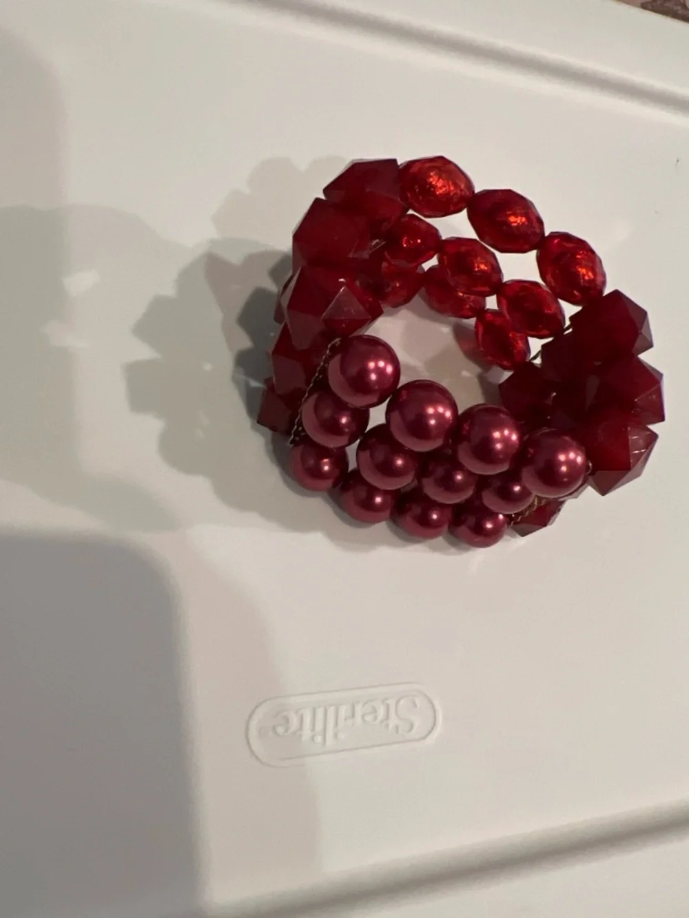Red Multi-Strand Beaded Stretch Bracelet - Unbranded